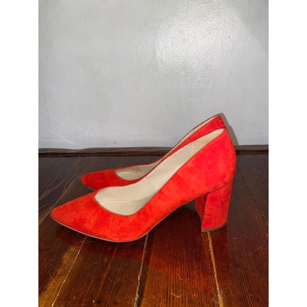 Red Suede Block Heel Pumps - Women's